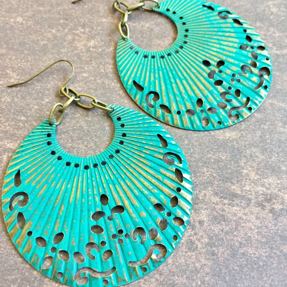 Handmade kelly green boho crescent moon earrings